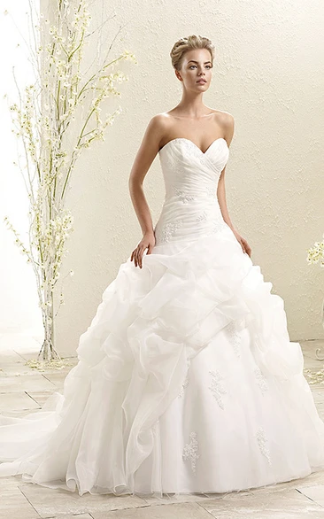 Ruffled Organza Wedding Dress with Criss Cross and Appliques Ball Gown Sweetheart Dress
