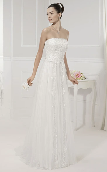 Sequined Tulle Strapless Wedding Dress with Removable Illusion Neckline