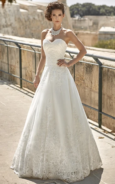 Lace A-Line Wedding Dress with Sweetheart Neckline and Beading Simple Wedding Dress