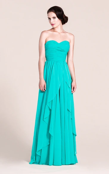 Long Chiffon Dress with Sweetheart Neckline and A-Line Silhouette