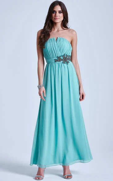 A-Line Chiffon Bridesmaid Dress with Notched Neck and Waist Jewellery Sleeveless Ankle-Length