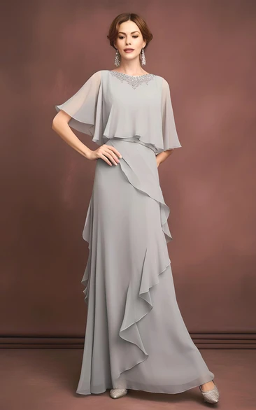 Ethereal Modern Chiffon Mother of the Bride Dress with Sheath Style and Bateau Neck Casual Floor-length