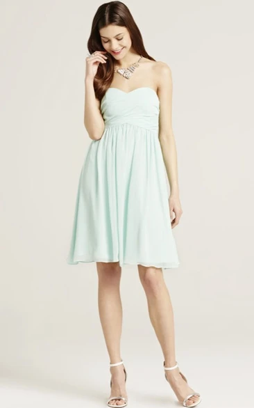 Sweetheart Ruched Chiffon Bridesmaid Dress with Bow Mini Length