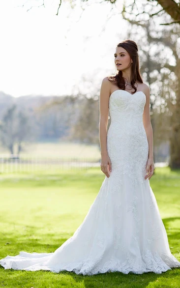 Appliqued Lace Wedding Dress with Court Train Sweetheart