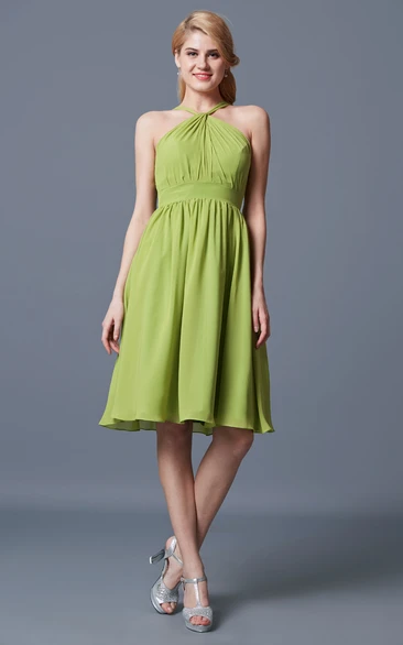 Sleeveless A-line Chiffon Bridesmaid Dress with Halter Neck and Empire Waist