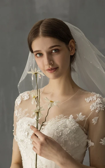 Two Tier Soft Beaded Shoulder Veil