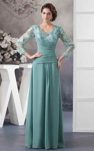 Chiffon Mother of the Bride Dress Empire V-Neck Lace Modern