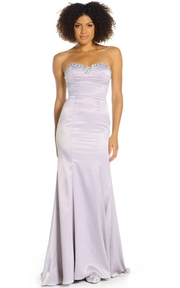 Beaded Satin Prom Dress with Sweetheart Neckline Classy Sheath Floor-Length