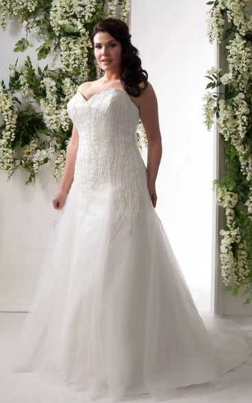 A-Line Tulle Wedding Dress with Sweetheart Neckline Beading and Corset Back