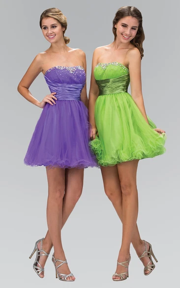 Corset Back Tulle A-Line Dress with Ruffles & Beading