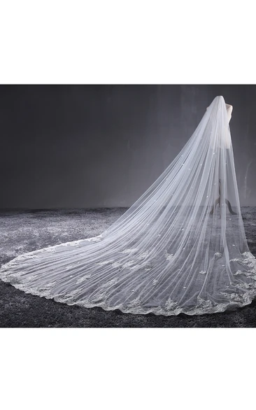Flower Applique Tulle Cathedral Wedding Veil Ethereal Bridal Dress Accessory