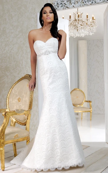 Lace Beaded Wedding Dress with Sweep Train Long Sweetheart