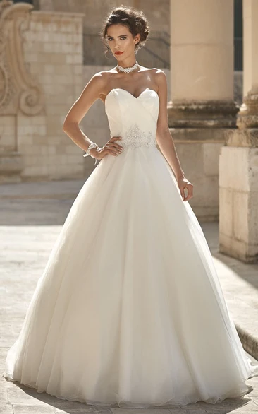 A-Line Tulle Sweetheart Sleeveless Jeweled Wedding Dress Modern Wedding Dress 2024