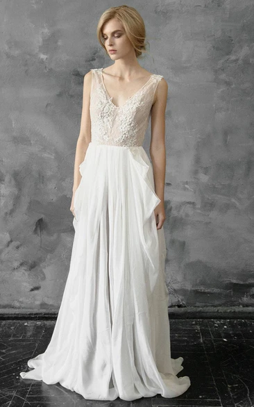 Sleeveless Chiffon Pick Up Wedding Dress with Appliques