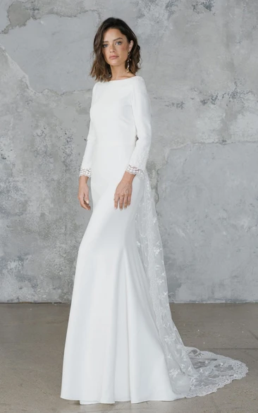 Chiffon & Tulle Sheath Long Sleeve Backless Wedding Dress Elegant & Flowy