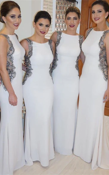 Jewel Applique Mermaid Bridesmaid Dress Modern Sweep Train Dress