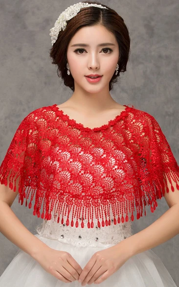 High-end Lace Red Word Collar Shoulder Cape Shawl Dress New Modern Women's Formal Wear