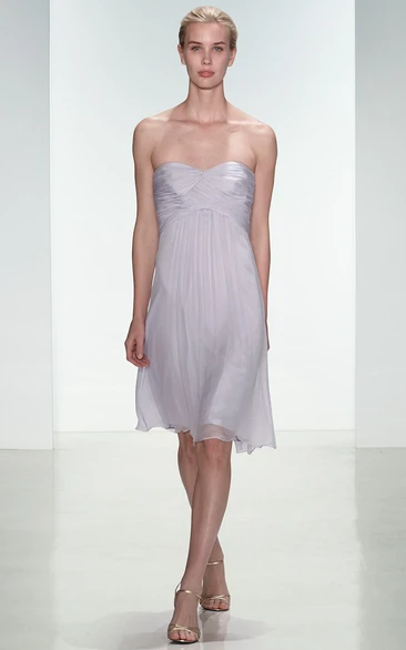 Ruched Knee-Length Empire Tulle Bridesmaid Dress Strapless