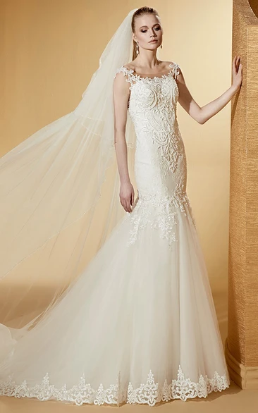 Mermaid Lace Wedding Dress with Scooped Neck and Brush Train Elegant and Beautiful