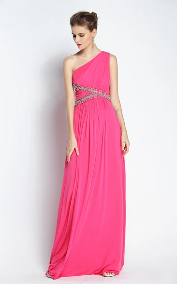 Beaded One-shoulder Sleeveless A-Line Prom Dress Elegant Floor-length Women's Dress