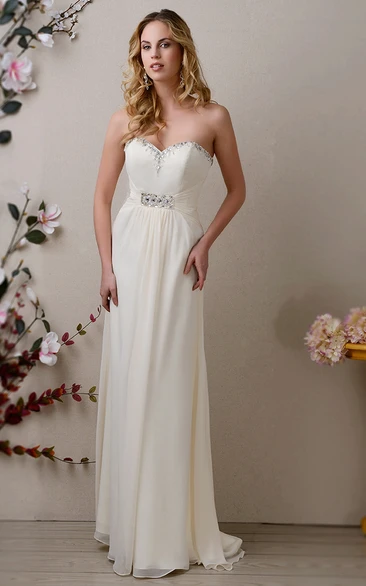 Sweetheart Chiffon A-Line Dress with Beadwork and Ruched Waist