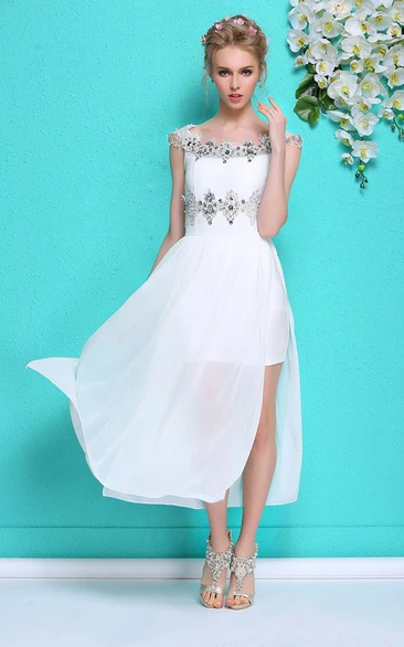 White Chiffon Beaded Summer Prom Dress