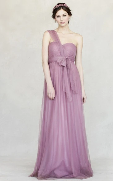 Sleeveless Empire Bowed Tulle Bridesmaid Dress with Straps Elegant Dress