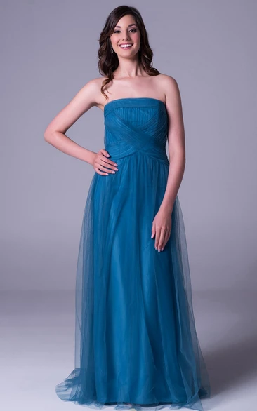 Ruched Tulle Strapless Bridesmaid Dress with Zipper Elegant Bridesmaid Dress