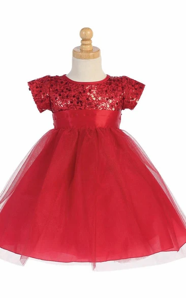 Sequin Tulle Mini Flower Girl Dress