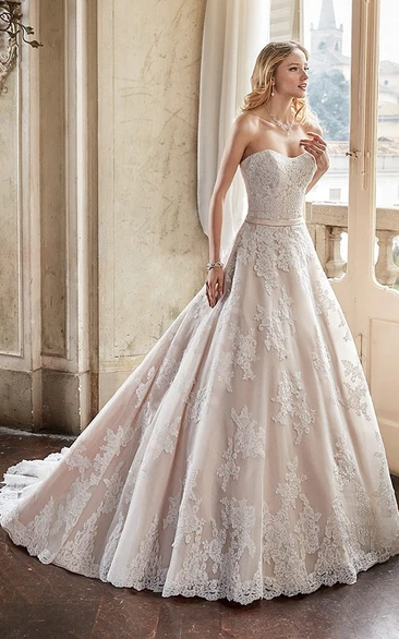 Lace Wedding Dress with Sweetheart Neckline Ball Gown Style with Court Train
