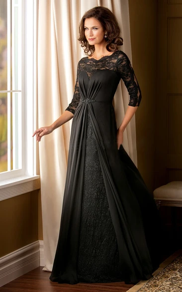 A-Line MOB Dress with Illusion Lace and Beadings 2024 Mother of the Bride Dress