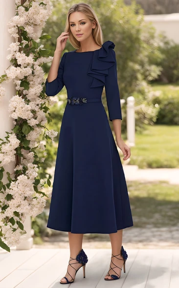 Navy tea length mother of the bride dresses best sale