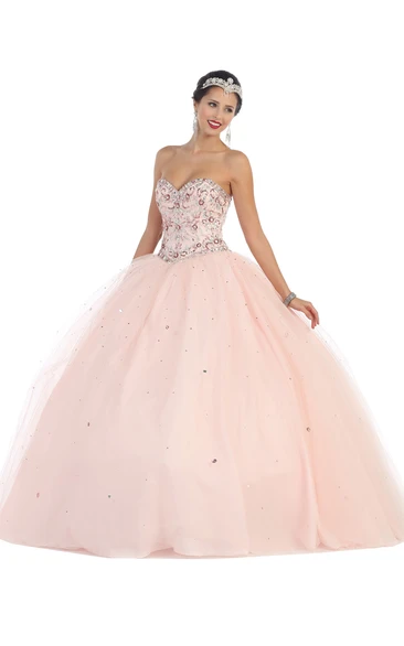 Sleeveless Tulle Corset Back Ball Gown with Beading Formal Dress