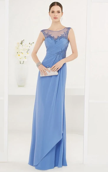 Long Prom Dress with Scoop Neck Appliques and Open Back Elegant Dress