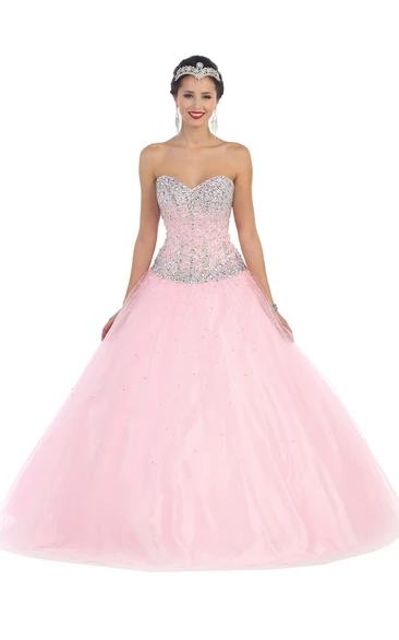 Lace-Up Tulle Satin Sweetheart Ball Gown with Beading Formal Dress