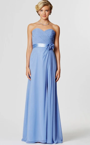 Sweetheart Sleeveless Chiffon Bridesmaid Dress with Criss-Cross Flower and Sash