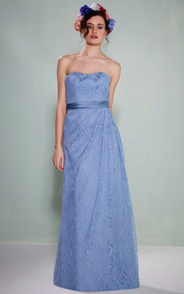 Lace Strapless Bridesmaid Dress with Side-Draping and Low-V Back