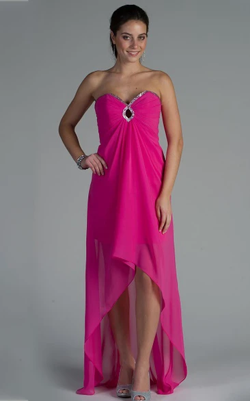 High Low Chiffon Bridesmaid Dress with Sequined Front Keyhole Sweetheart A-Line