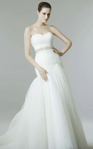 Sleeveless Mermaid Tulle Wedding Dress Sweetheart Criss-Cross