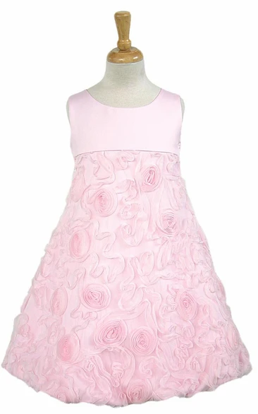 Sleeveless Satin Tea-Length Flower Girl Dress with Bow Classy Bridesmaid Dress