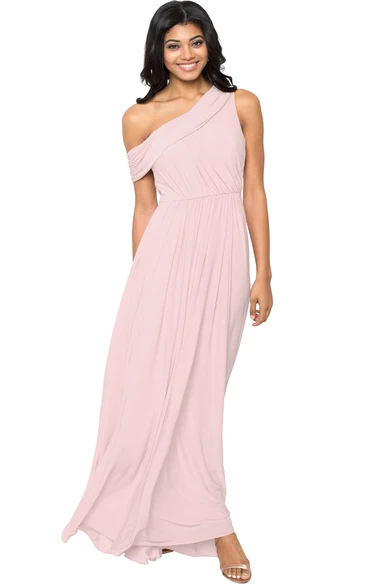 One-Shoulder Ruched Chiffon Convertible Bridesmaid Dress in Muti-Color