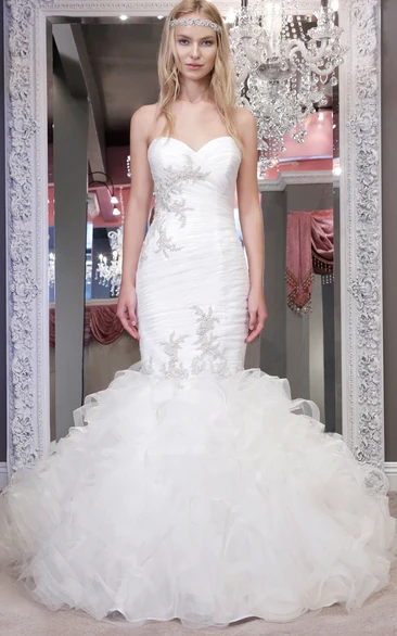 Sweetheart Mermaid Organza Wedding Dress with Beading and Ruffles