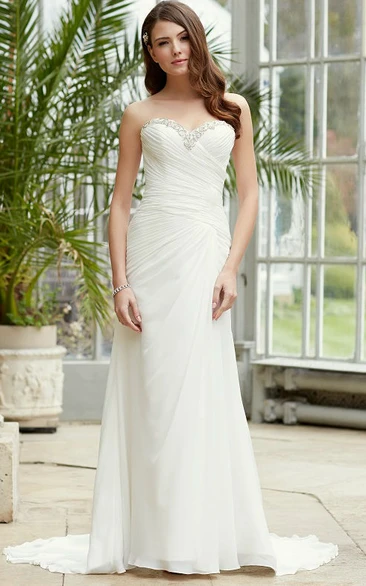 Beaded Chiffon Wedding Dress with Sweep Train Sweetheart Maxi Sweep Train