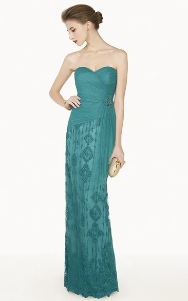 Sheath Lace Prom Dress with Sweetheart Neckline and Removable Tulle Sleeves