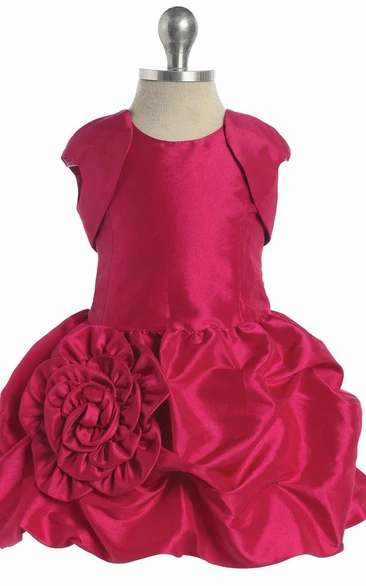 Floral Lace&Taffeta Flower Girl Dress with Pick Up Mini Bolero Floral