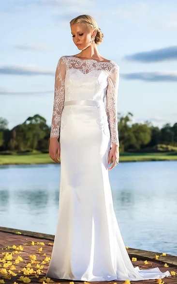 Lace Satin Wedding Dress with Illusion Sweetheart Neckline