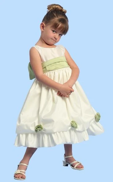 Floral Taffeta Tea-Length Flower Girl Dress Elegant and Unique