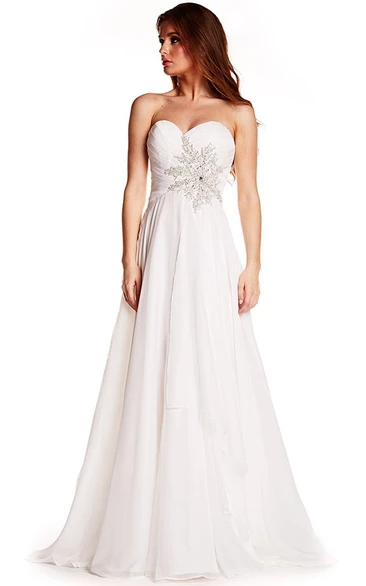 Sweetheart Appliqued Chiffon Prom Dress A-Line Prom Dress