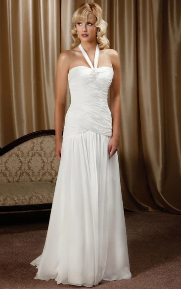 Halter Chiffon Wedding Dress with Criss Cross and Court Train