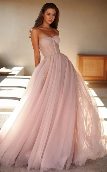 Romantic Strapless Tulle Evening Dress with Lace-up Back Women's Formal Gown